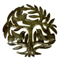 See Reviews Recycled Steel Drum 8-inch Tree of Life and Three Birds Wall Art (Haiti)