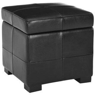 Essex Fliptop Black Leather Storage Ottoman