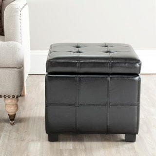 Broadway Black Leather Tufted Storage Ottoman