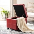 Safavieh Broadway Red Leather Tufted Storage Ottoman