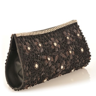 Fabric and Black Embroidery with Crystal Accents Clutch (India)