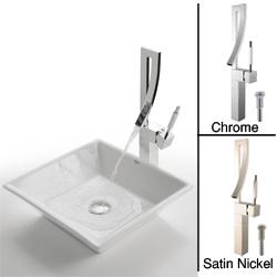 Kraus White Square Ceramic Vessel Sink/ Millennium Faucet