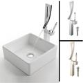 Kraus White Square Sink and Millennium Bathroom Faucet