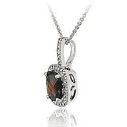Glitzy Rocks Sterling Silver 2 3/4 CTW Square-cut Garnet and Diamond Accent Necklace