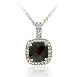 Glitzy Rocks Sterling Silver 2 3/4 CTW Square-cut Garnet and Diamond Accent Necklace