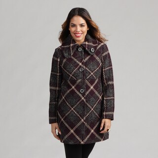 Larry Levine Petite Plaid Wool-blend Coat