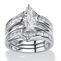 PalmBeach 3 Piece 3.56 TCW Marquise-Cut Cubic Zirconia Bridal Ring Set in Sterling Silver Glam CZ