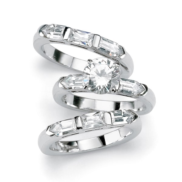 3 piece cz wedding ring sets