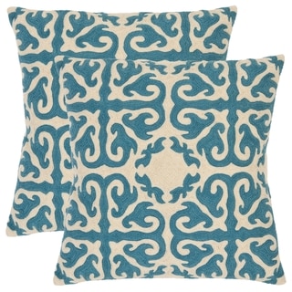 Morrocan 18-inch Embroidered Blue Decorative Pillows (Set of 2)