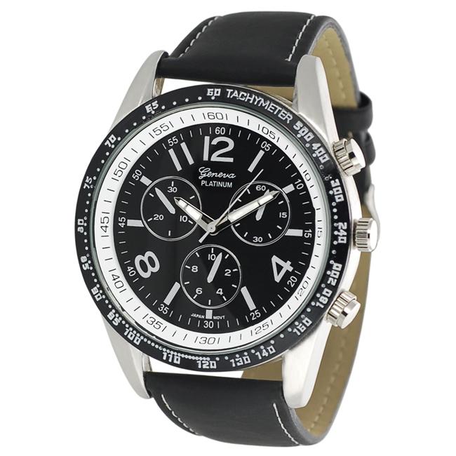 Geneva Platinum Men's Chronograph-style Genuine Leather Watch