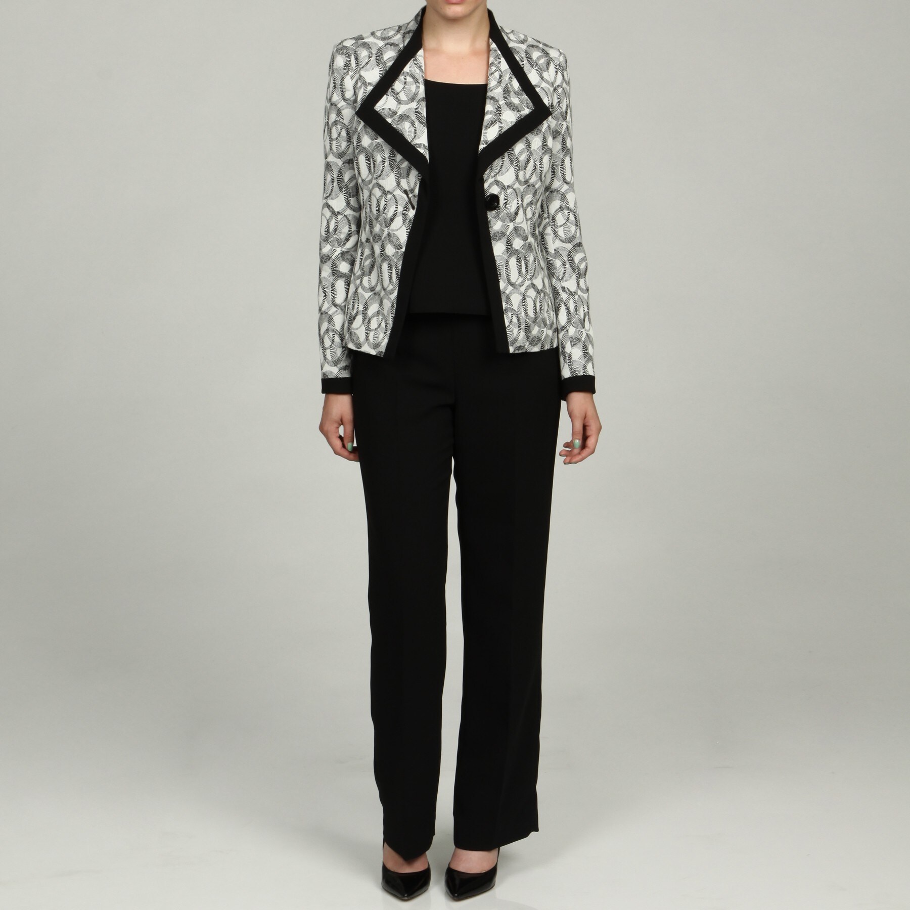 Kasper Women's Black/ White Geometric 3piece Pant Suit Overstock