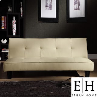 ETHAN HOME Bento Beige Faux Leather Mini Futon Sofa Bed
