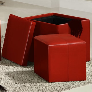 Swayne Red Storage Ottoman with Mini Foot Stool