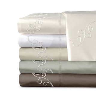 Grand Luxe Egyptian Cotton Sateen 800 Thread Count Scroll Solid Deep Pocket Sheet Set and Pillowcase Separates