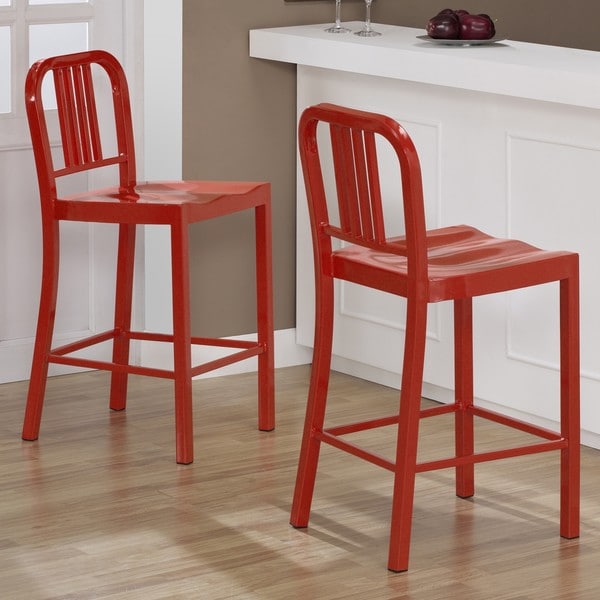 Red Metal Counter Stools Set of 2 Dining Room Bar Modern Chair Kitchen