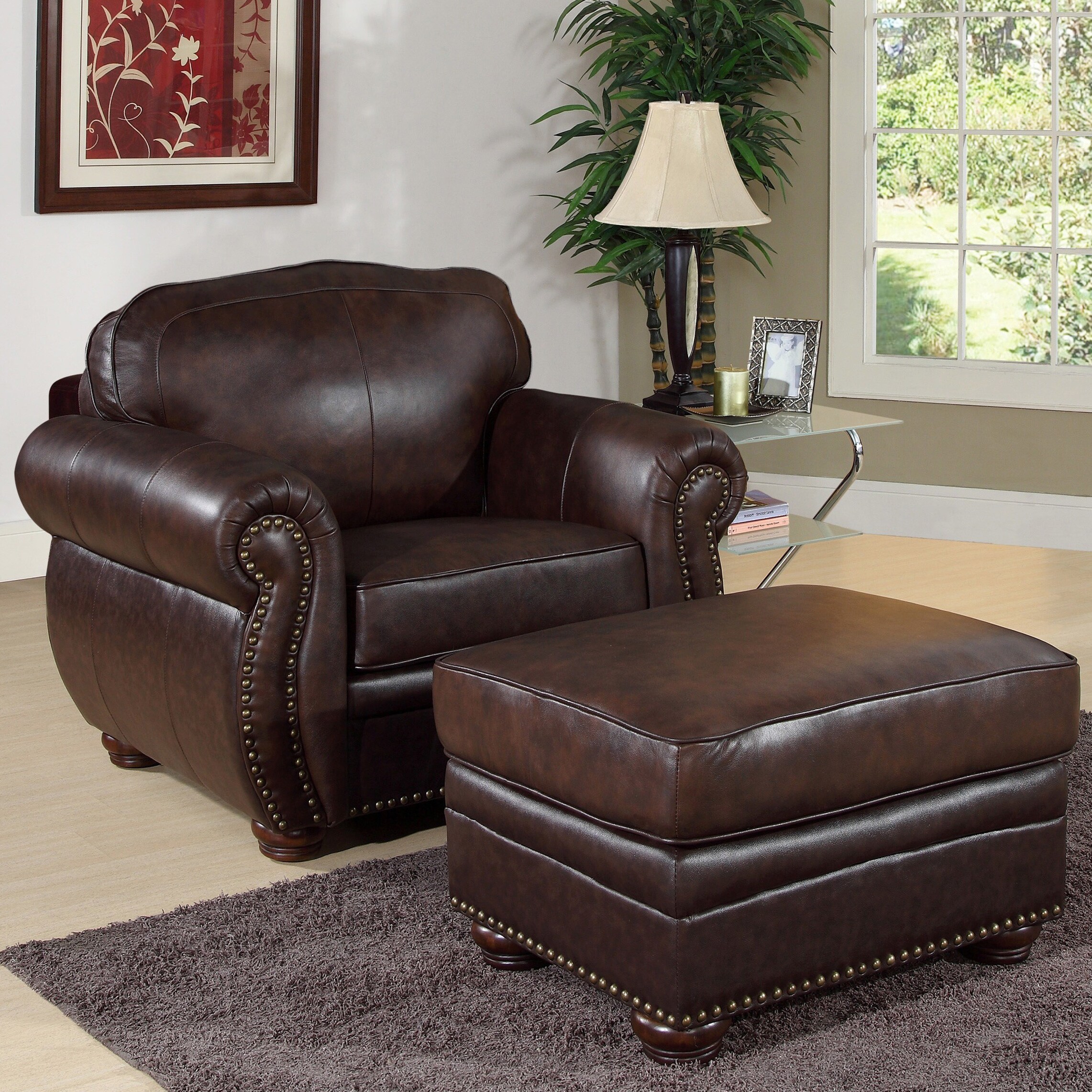 ABBYSON LIVING Richfield Premium Topgrain Leather Armchair and Ottoman