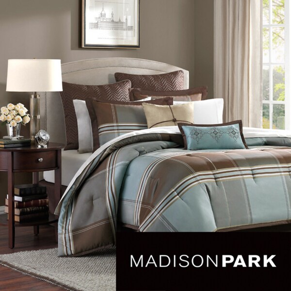 Madison Park Davenport Blue/ Brown 8 piece Comforter Set