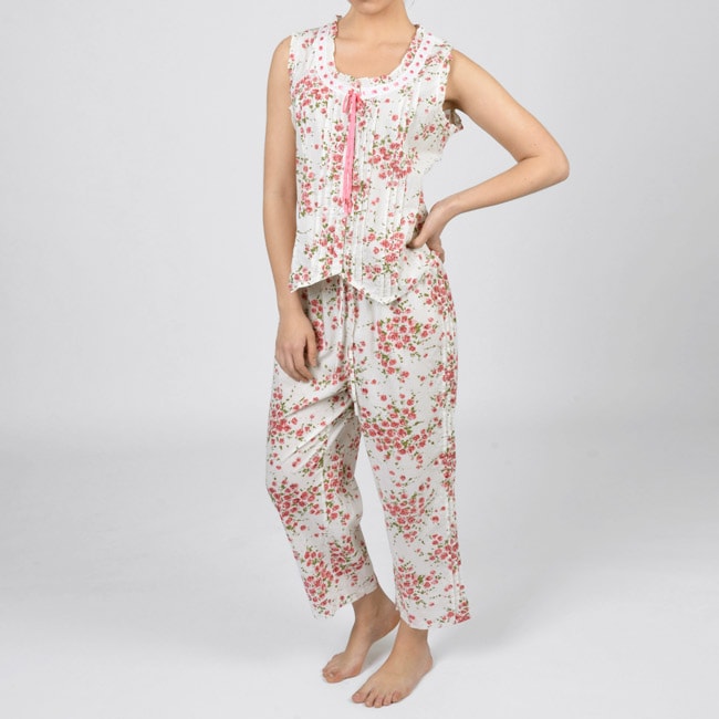 La Cera Women's Cotton Floral 2piece Pajama Set 13656746 Overstock