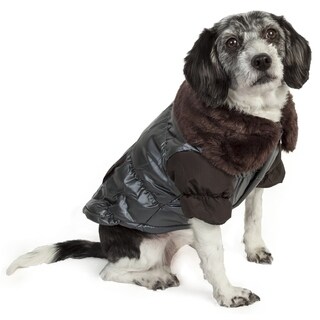 Pet Life Brown Faux-fur Black Polyester Clooard Metallic Coat