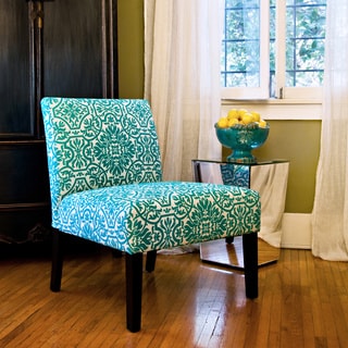 Low Price angelo:HOME Bradstreet Modern Damask Turquoise Blue Upholstered Armless Chair