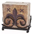 Thirstystone Fleur de Lis Travertine Drink Coaster Set