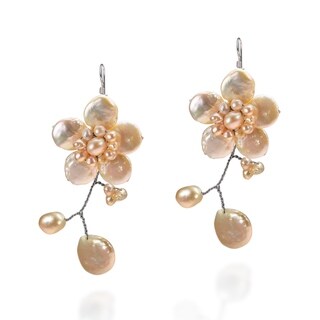 Silver Lace Sakura Pink Pearl Flower Earrings (4-12 mm) (Thailand)