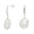Pearlyta Sterling Silver White Baroque Pearl Earrings (13-14 mm)
