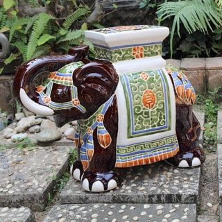 ===>  International Caravan Large Porcelain Elephant Stool