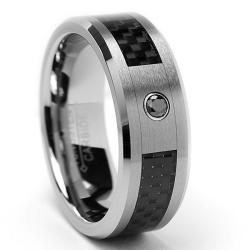 Men's Tungsten Black Diamond Accent and Carbon Fiber Ring
