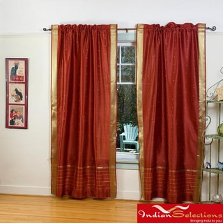 (^.^)/  Rust Sheer Sari 84-inch Rod Pocket Curtain Panel Pair (India)