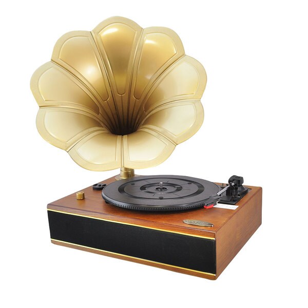 Pyle PNGTT1R Mahogany Horn PC-Recordable Phonograph/Turntable