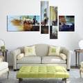 Hand-painted 'Sleepless City' 4-piece Gallery-wrapped Canvas Art Set