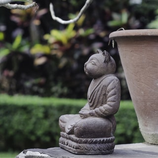 Buy Cheap Volcanic Ash Antique Brown Cat Namaste Statue (Indonesia)