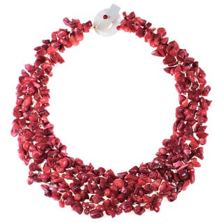 Red Coral, Shell and Bead Collared Cluster Necklace (Philippines)