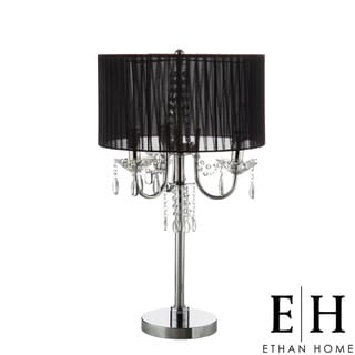 ETHAN HOME Noble 3-light Chrome Crystal Silk Shade Table Lamp