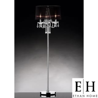 ETHAN HOME Noble 3-light Chrome Crystal Silk Shade Floor Lamp