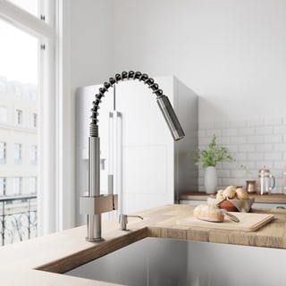 VIGO Stainless Steel Pull-Out Kitchen Faucet with Soap Dispenser