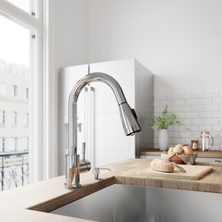 VIGO Chrome Pull-Out Spray Kitchen Faucet with Soap Dispenser