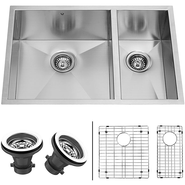 VIGO 29inch Undermount Stainless Steel Kitchen Sink, Two Grids and Two Strainers Overstock
