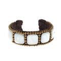 Cotton Purple/ White Mother of Pearl Squares Brass Beaded Cuff (Thailand)