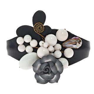 Clay Flower and Gemstone Leather Cuff (5-6 mm) (Thailand)