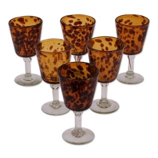 Set of 6 Blown Glass Brown Wine Glasses (Mexico)