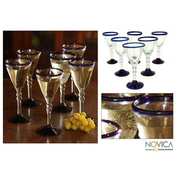 Set of 6 Blown Glass 'Double Bubble' Wine Glasses (Mexico) Overstock