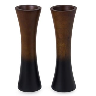 Low Price Set of 2 Mango Wood 'Thai Trumpets' Vases (Thailand)
