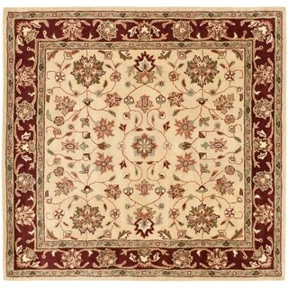 Handmade Heritage Tabas Ivory/ Red Wool Rug (6' Square)