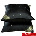 Set of Two Sari Fabric Decorative Black Pillow Covers (India)