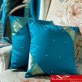 Set of Two Sari Fabric Decorative Turquoise Pillow Covers (India)