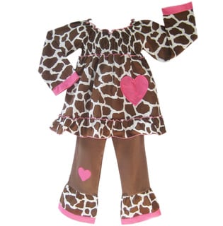 Ann Loren Girl's Giraffe-print Peasant Top and Pant Set 