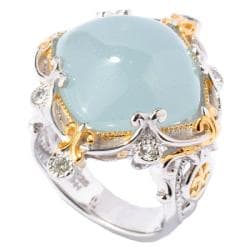 Michael Valitutti Two-tone Frosted Aquamarine and White Sapphire Ring Michael Valitutti Two-tone Frosted Aquamarine and White Sapphire Ring