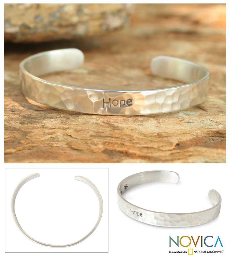 Handcrafted Sterling Silver 'Hope' Cuff Bracelet (Thailand)